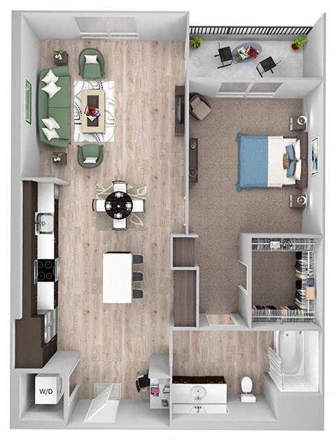 Floor plan for 1 bed, 1 bath, 788 sqft